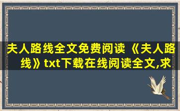 夫人路线全文免费阅读 《夫人路线》txt下载在线阅读全文,求百度网盘云资源